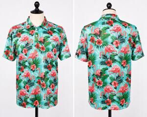 Yatta Golf Polo Mens XL Flamingo Hawaiian Tropical Floral Performance Shirt